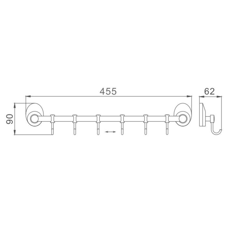 Планка с крючками для полотенец Haiba HB1615-6, хром