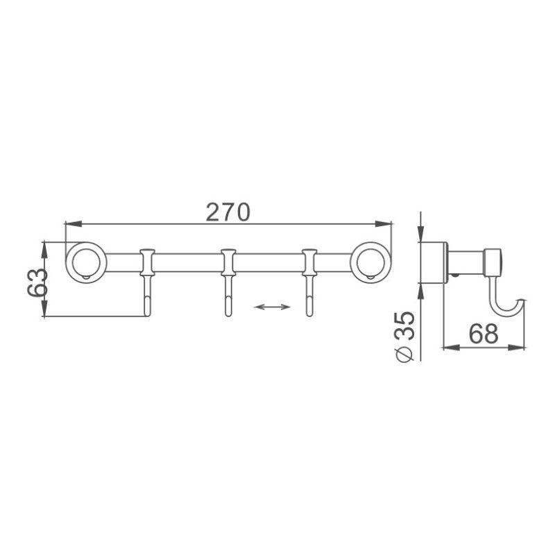 Планка с крючками для полотенец Haiba HB205-3, хром