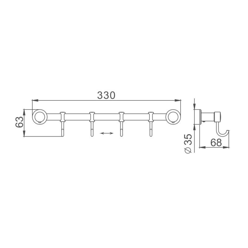 Планка с крючками для полотенец Haiba HB205-4, хром