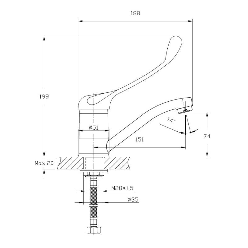 Смеситель для кухни с хирургической ручкой Haiba HB4554-2, хром