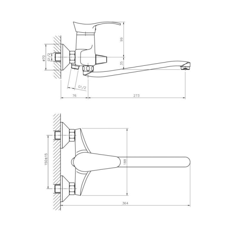 Смеситель для ванны и душа Haiba HB2201-1 с длинным изливом, хром