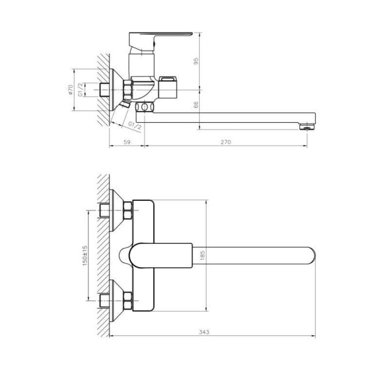 Смеситель для ванны и душа Haiba HB22505 с длинным изливом, хром