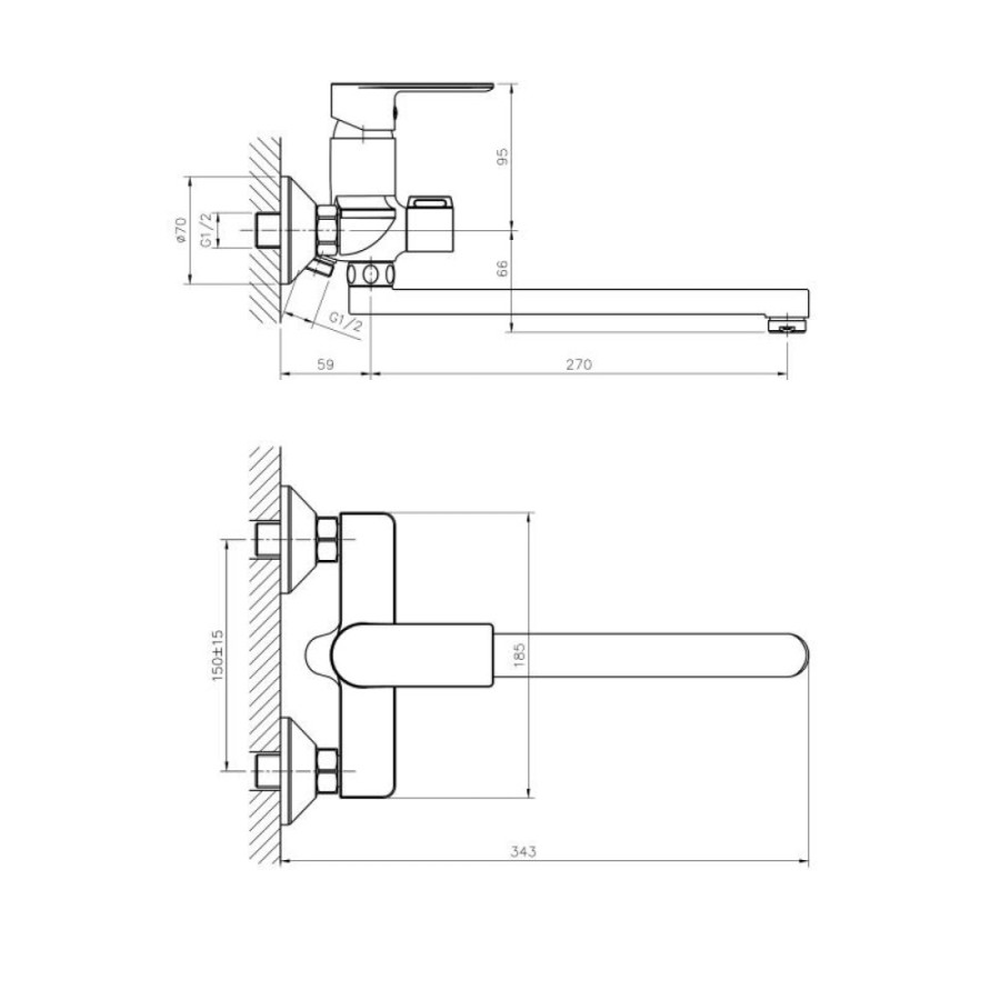 Смеситель для ванны и душа Haiba HB22505-8 с длинным изливом, белый/хром