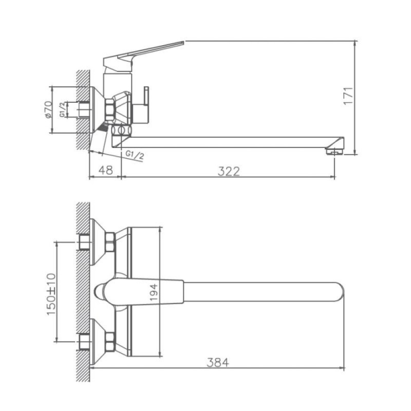 Смеситель для ванны и душа Haiba HB22533-3 с длинным изливом, пепельный