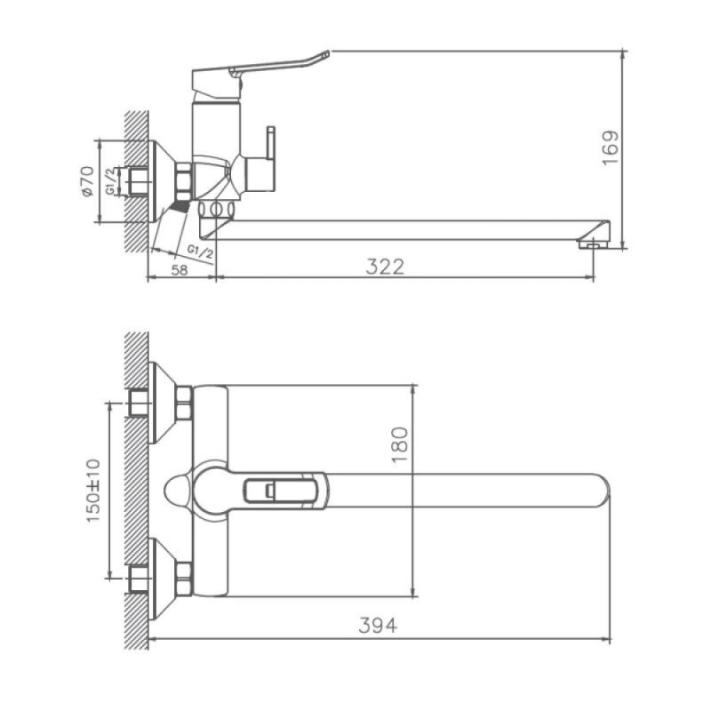 Смеситель для ванны и душа Haiba HB22556 с длинным изливом, хром