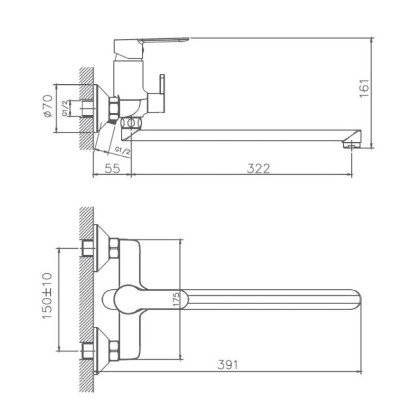 Смеситель для ванны и душа Haiba HB22557-8 с длинным изливом, белый/хром