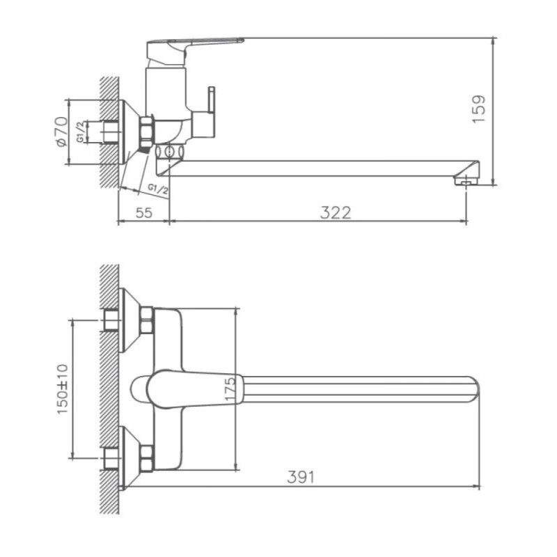 Смеситель для ванны и душа Haiba HB22563 с длинным изливом, хром