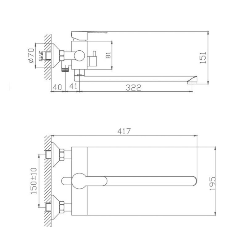 Смеситель для ванны и душа Haiba HB22801 с длинным изливом, сталь