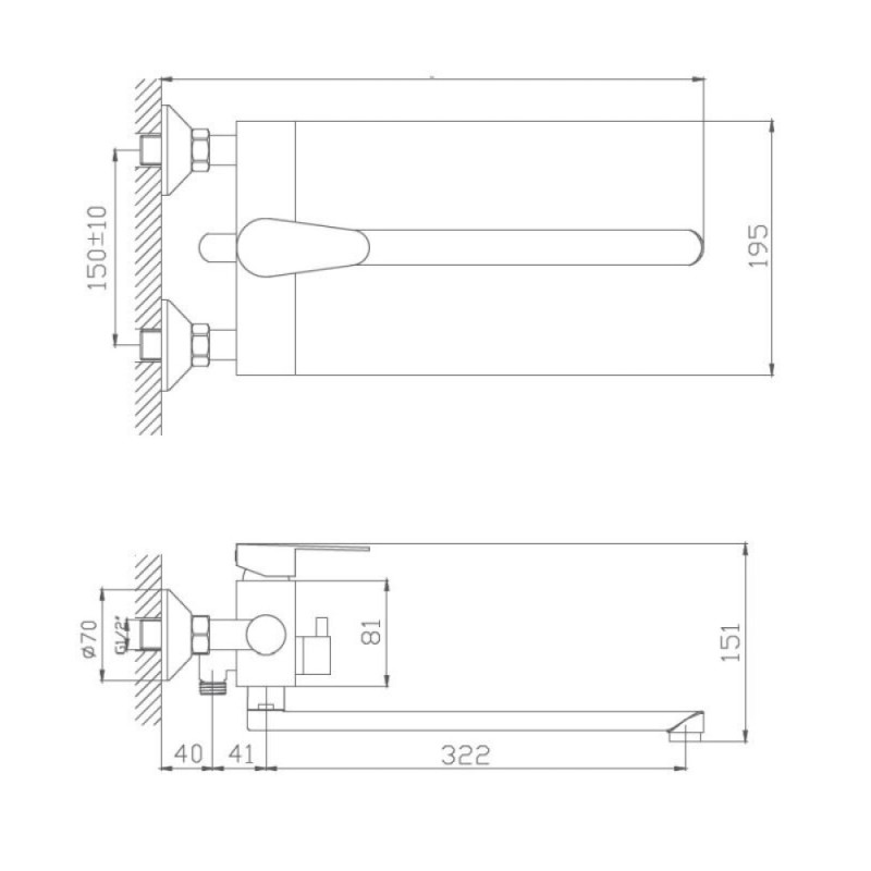 Смеситель для ванны и душа Haiba HB22802 с длинным изливом, сталь