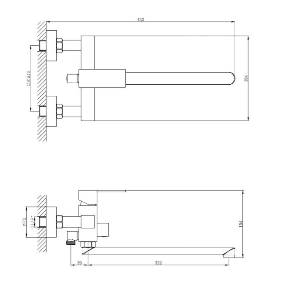 Смеситель для ванны и душа Haiba, черный, HB22803-7
