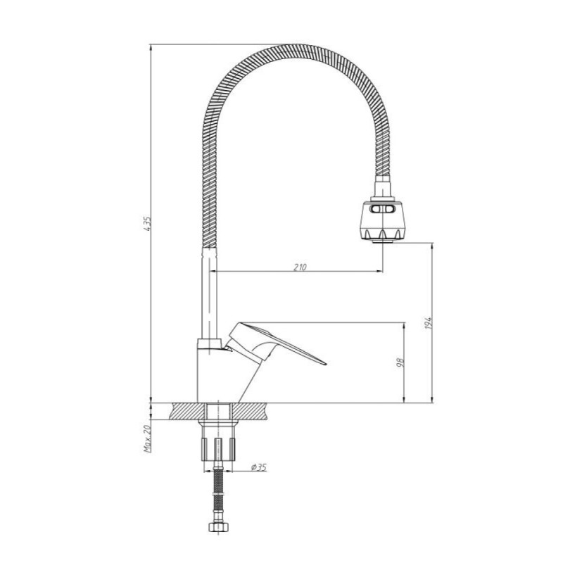 Смеситель для кухни Haiba HB4304-3 с гибким изливом, хром