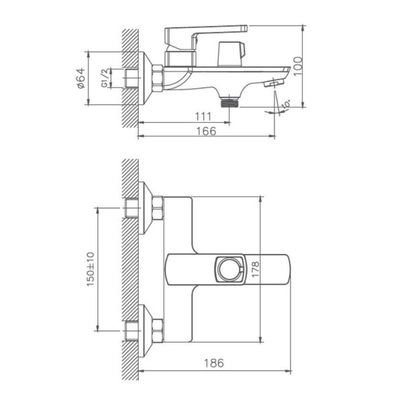 Смеситель для ванны и душа Haiba HB60176, хром