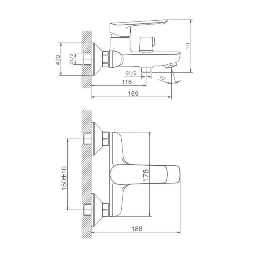 Смеситель для ванны и душа Haiba HB60198, хром