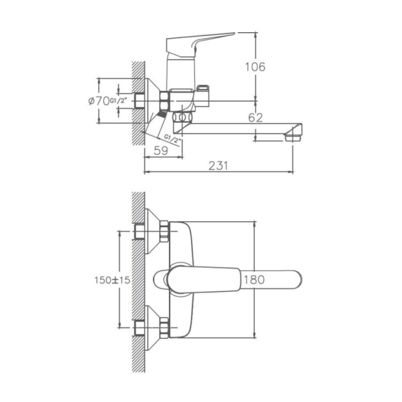 Смеситель для ванны и душа Haiba HB60506, хром