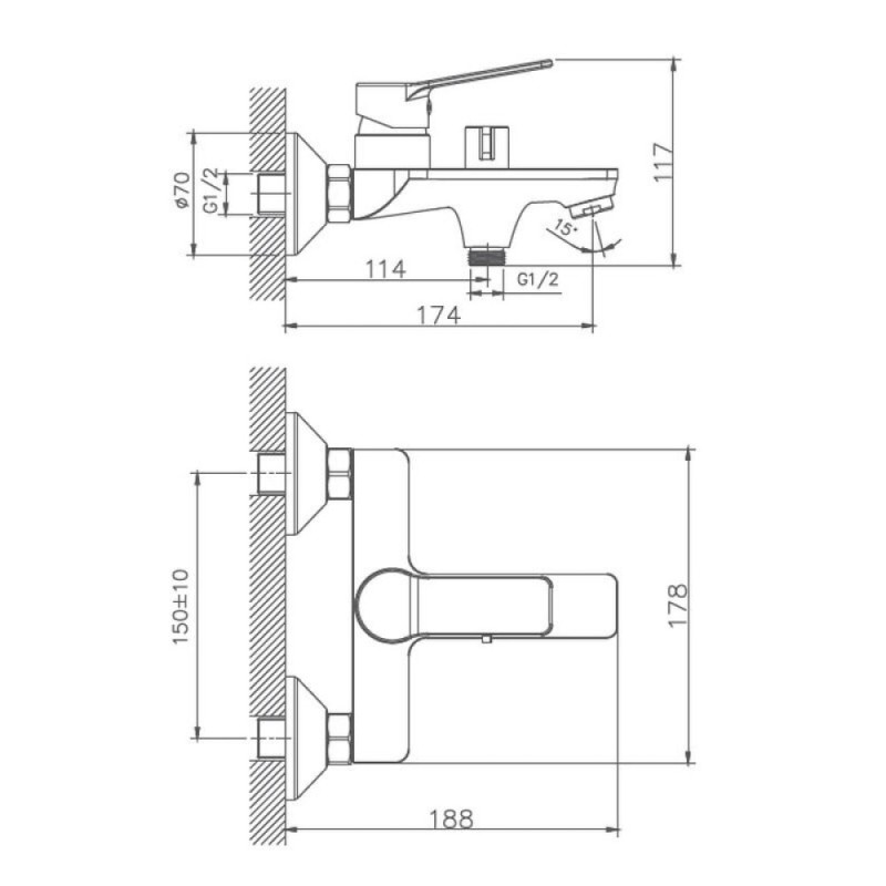 Смеситель для ванны и душа Haiba HB60559, хром