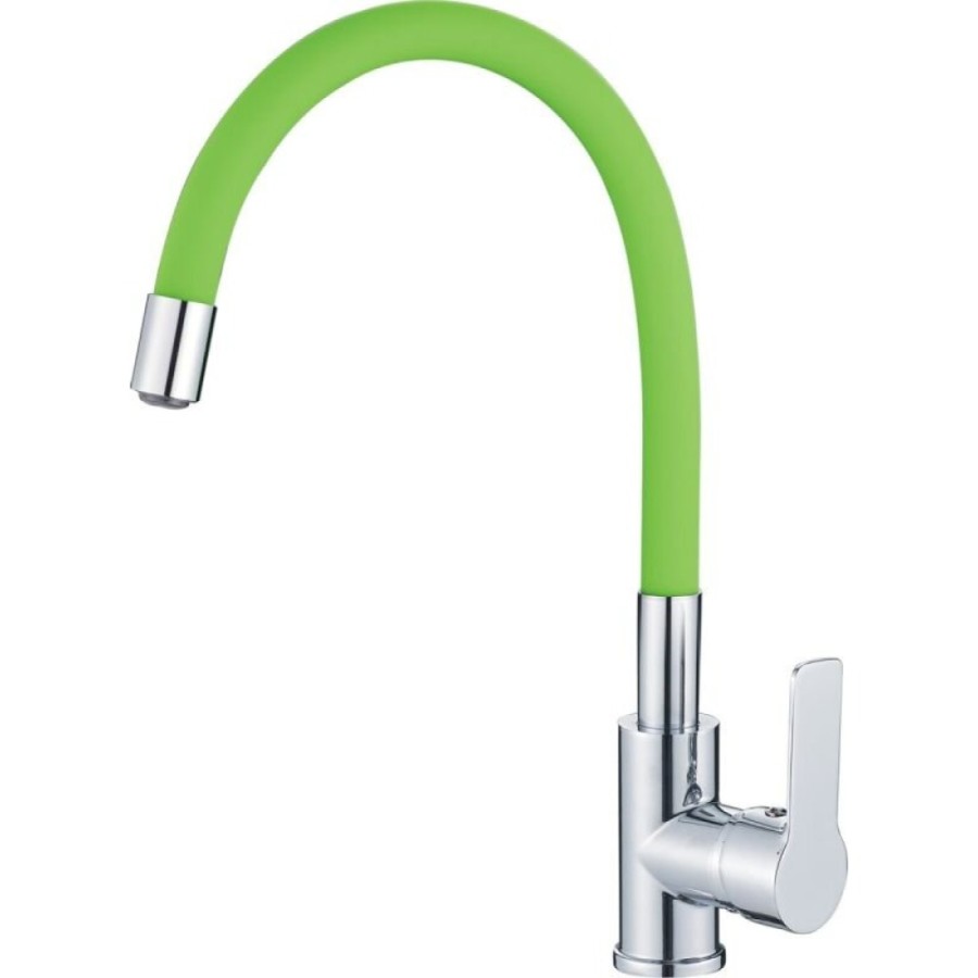 Смеситель для кухни Haiba HB70112-12 с гибким изливом, зеленый/хром