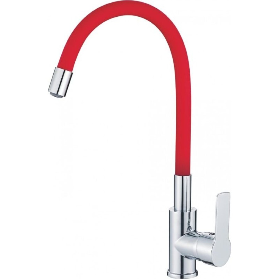 Смеситель для кухни Haiba HB70112-6 с гибким изливом, красный/хром
