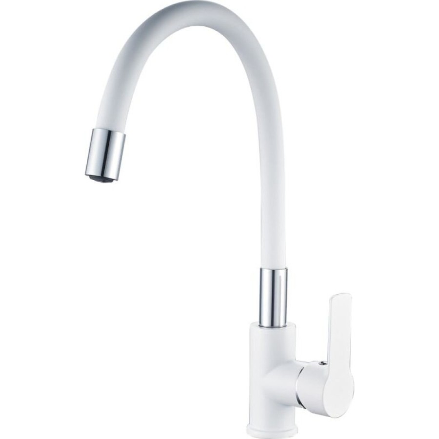 Смеситель для кухни Haiba HB70113-8 с гибким изливом, белый/хром