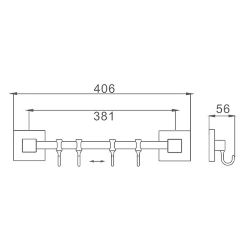 Планка с крючками Haiba, 4 крючка, хром, HB8615-4