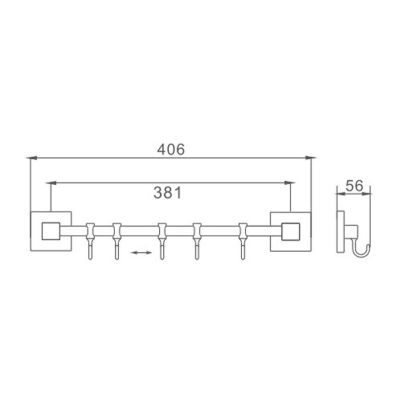 Планка с крючками Haiba, 5 крючков, хром, HB8615-5