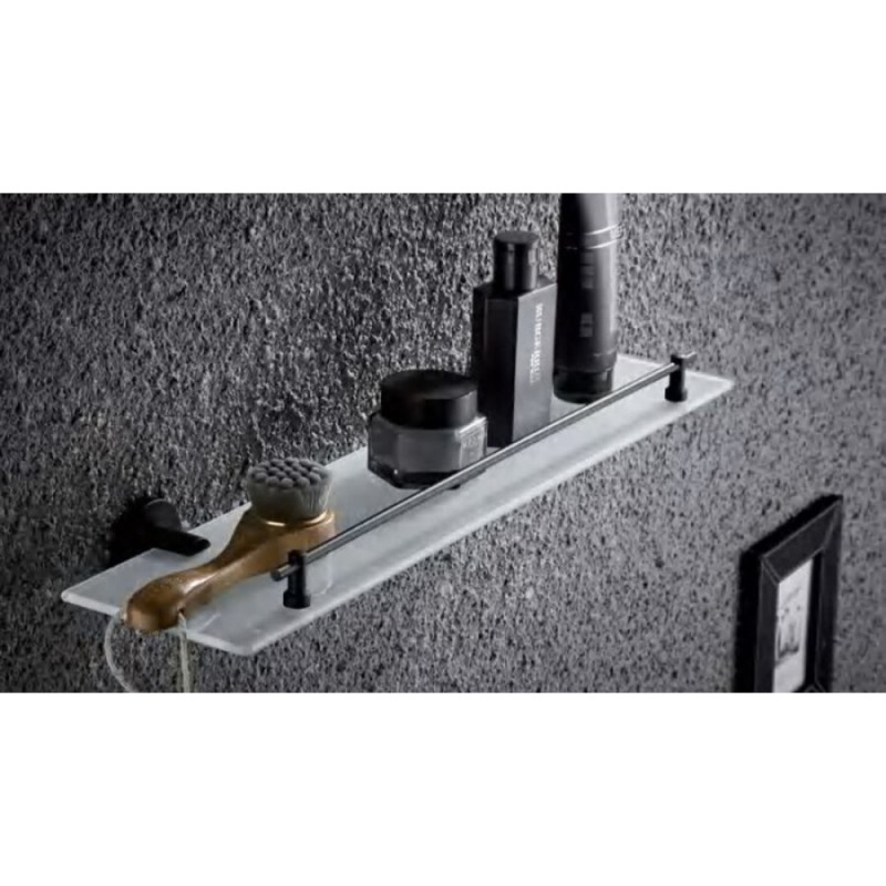 Полка стеклянная с держателем Haiba, черный, HB8707
