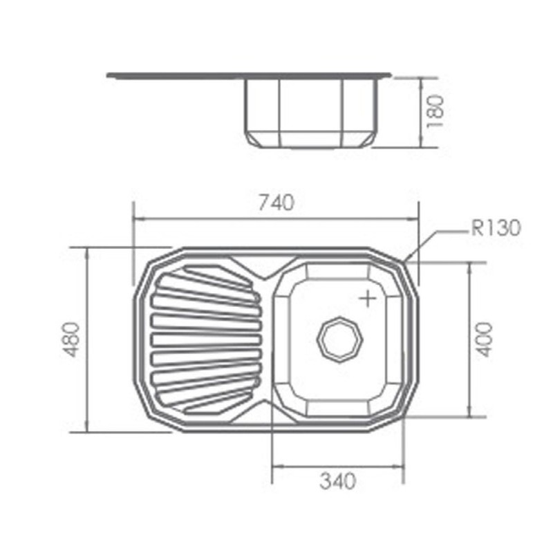 Мойка кухонная Haiba, 74 х 48 х 18 см, матовая сталь, HBS4874