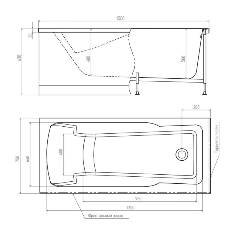 Акриловая ванна Timo HELLA1575-KT15-SPV1505-T-CM, 150 х 75 см, с гидромассажем, цвет белый