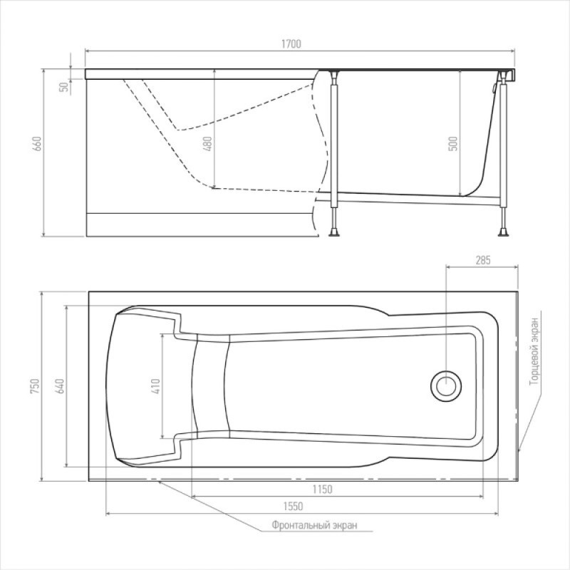 Акриловая ванна Timo HELLA1775-KT17-SPV1505-T-CM-T-BM-FP17H, 170 х 75 см, с гидромассажем, цвет белый