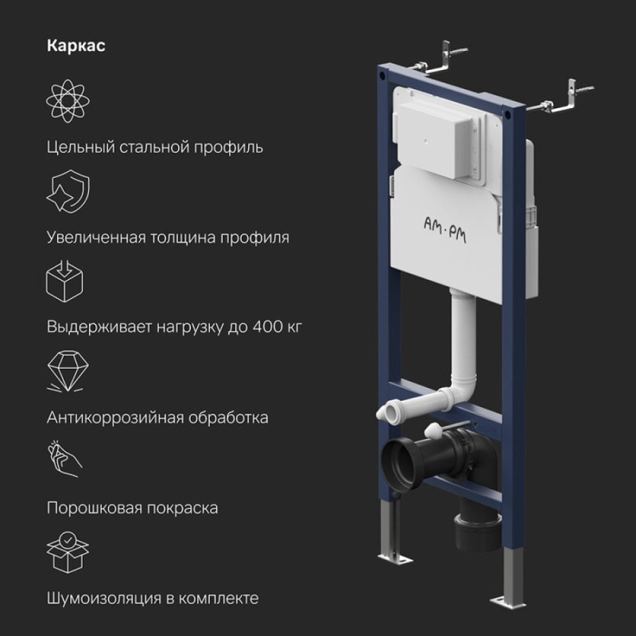 Инсталляция Am.Pm PrimeFit I012709.0201, для подвесного унитаза, клавиша PrimeFit S, белый глянцевый