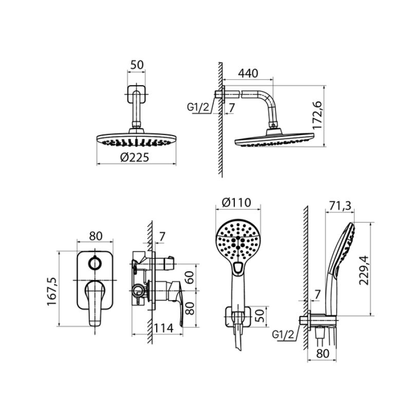 Душевой комплект IDDIS Ray RAYBL02i67 С ВНУТРЕННЕЙ ЧАСТЬЮ, черный матовый