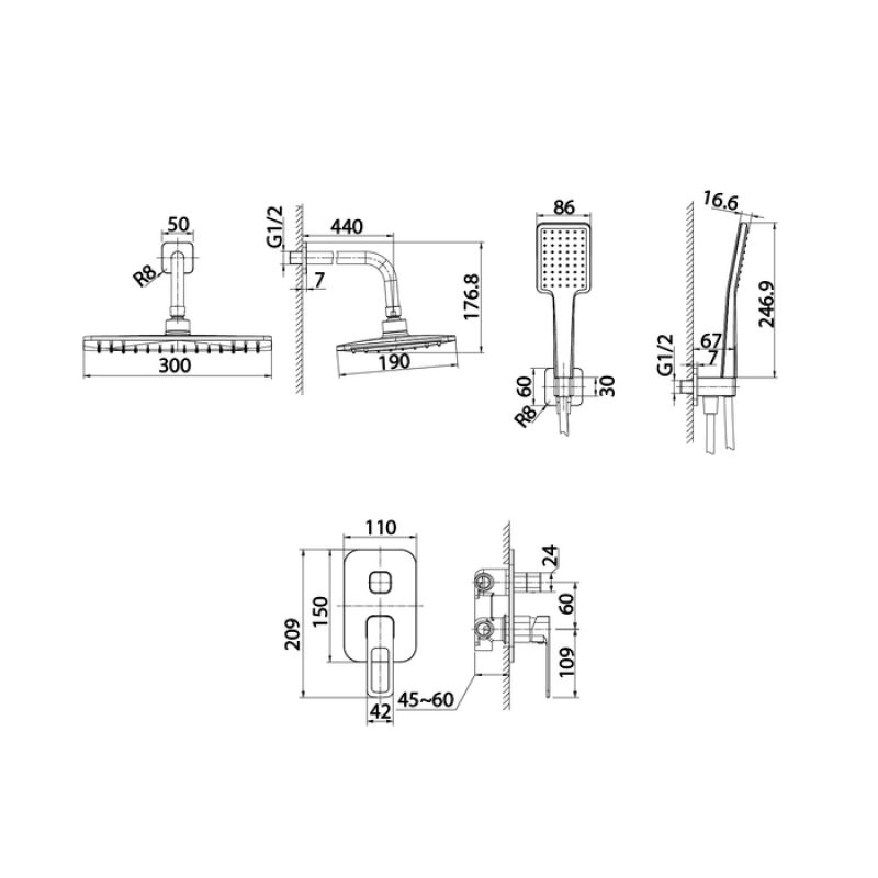 Душевая система Iddis Slide SLIBL02i67 Черная матовая