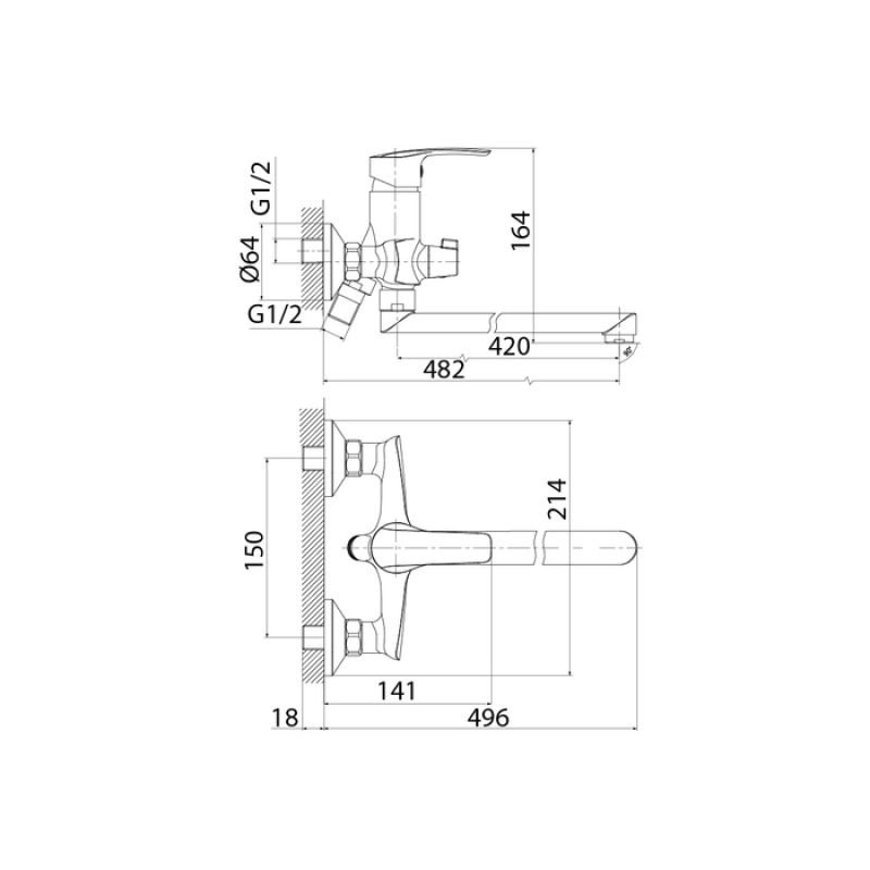 Смеситель для ванны Iddis Ray RAYSBL2i10WA универсальный Хром