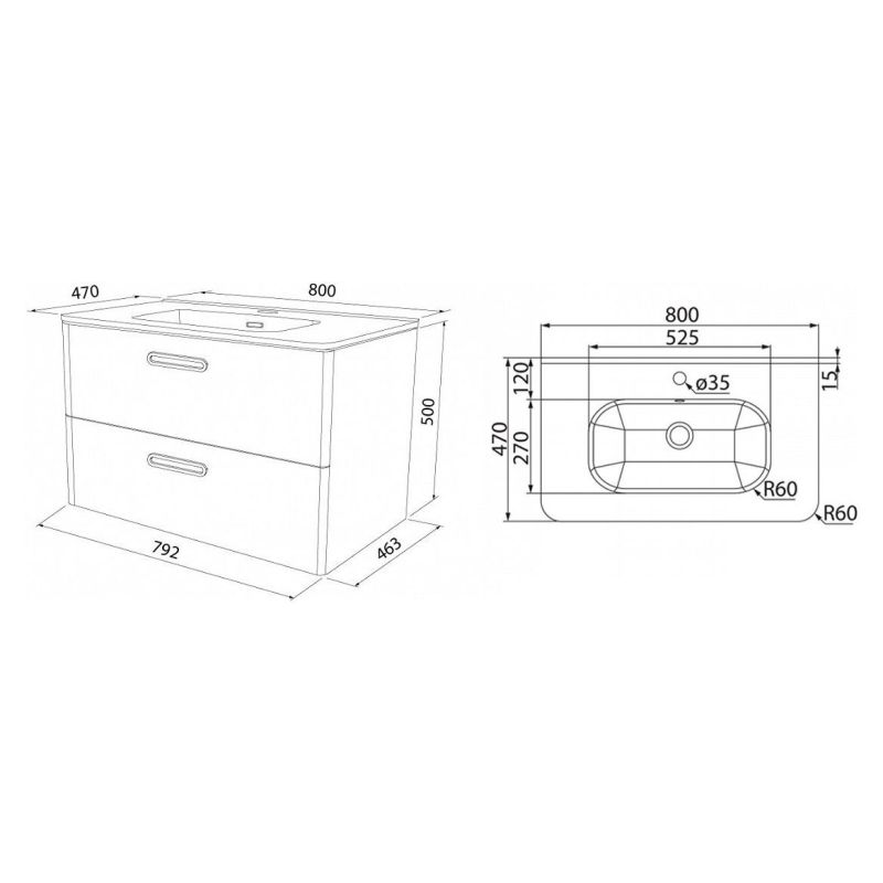Тумба с раковиной Iddis Brick 80 подвесная Белая
