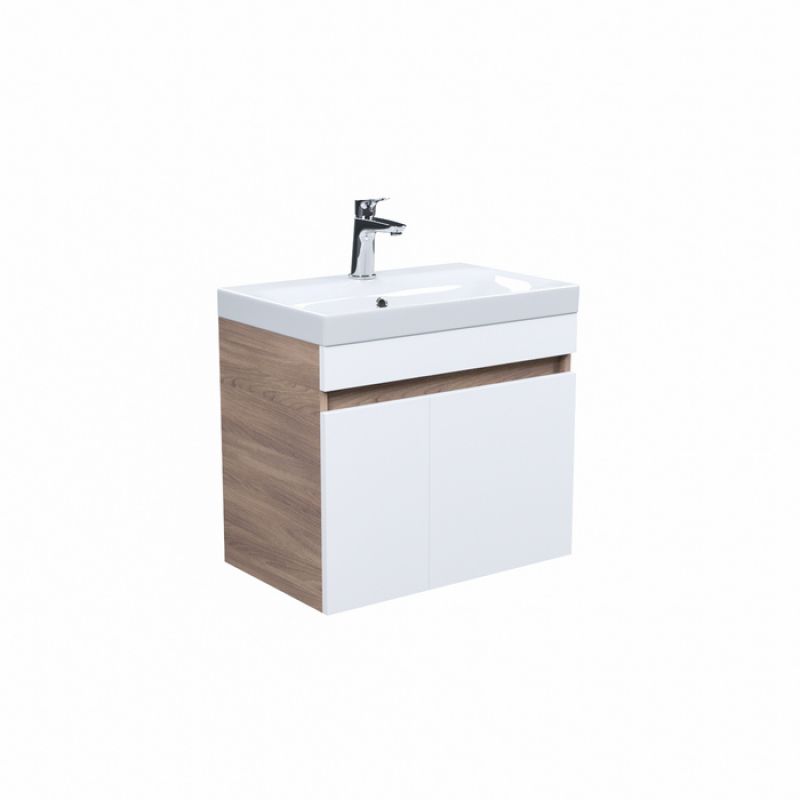 Тумба с умывальником подвесная с дверцами, 60 см, белая/под дерево, Zodiac, IDDIS, ZOD6AD0i95K