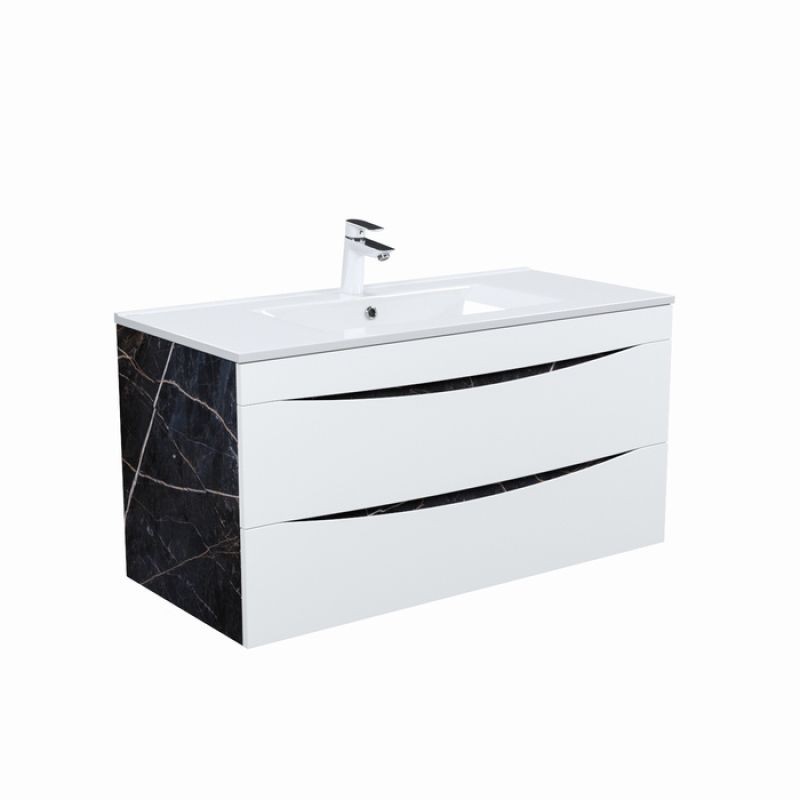 Тумба с раковиной Iddis Cloud 100 CLO10B0i95K подвесная Белая матовая Черный мрамор