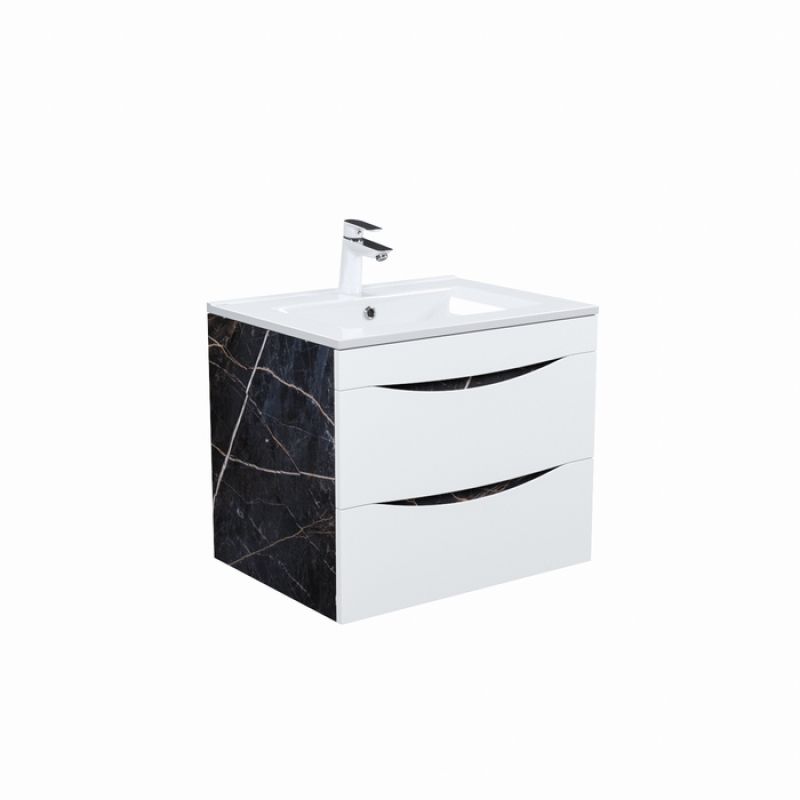 Тумба с раковиной Iddis Cloud 60 CLO60B0i95K подвесная Белая матовая Черный мрамор