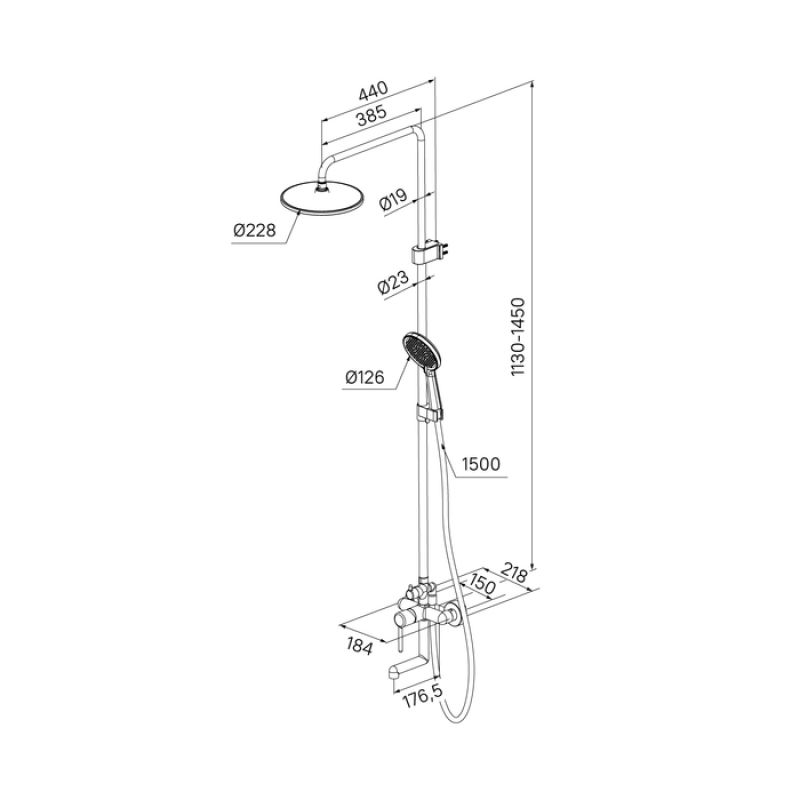 Душевая система с тропическим душем и изливом, черный матовый, Aiger, IDDIS, AIGBL3Fi06
