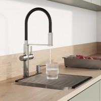 Смеситель для кухонной мойки Iddis Ikon IKNBNFFi05, PVD-покрытие, излив гибкий, с подключением к фильтру, сатин