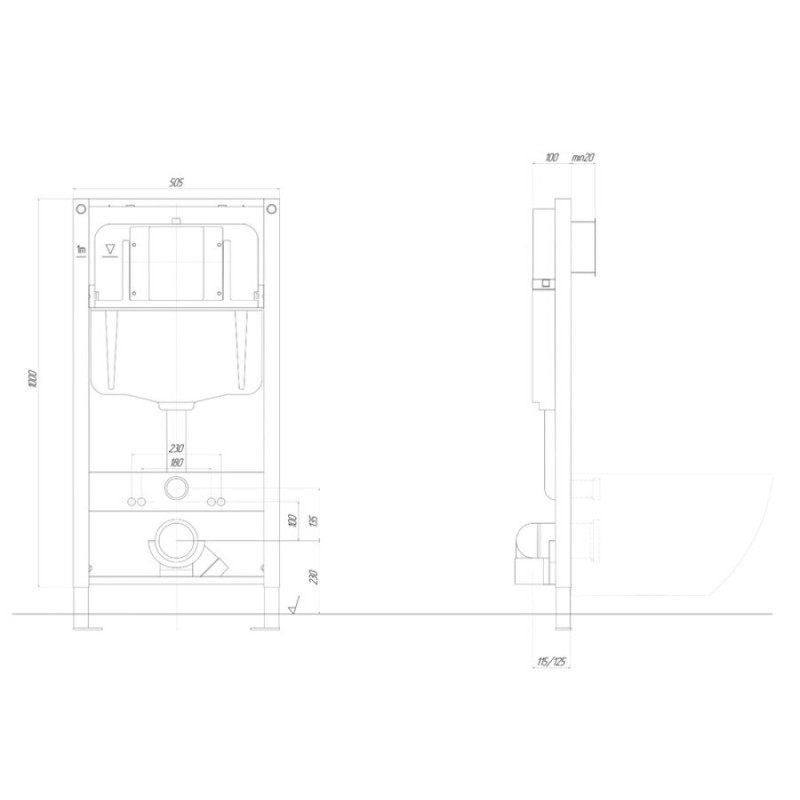 Инсталляция Aquatek Pneumo N49 INSP-0000002 для подвесного унитаза, с пневматическим управлением