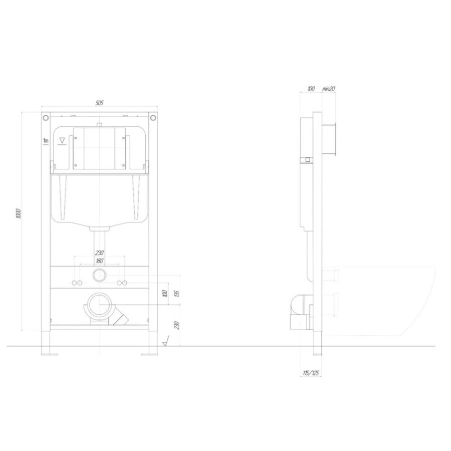 Инсталляция Aquatek Pneumo N49 INSP-0000002 для подвесного унитаза, с пневматическим управлением