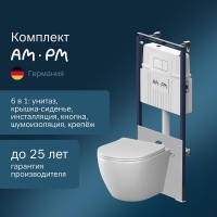 Комплект IS100201.801900, Инсталляция Am.Pm MasterFit с подвесным унитазом Like Aquaspin торнадо, шумоизоляция, сиденье микролифт, клавиша смыва L белая глянцевая