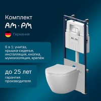 Комплект IS100251.801900, Инсталляция Am.Pm MasterFit с подвесным унитазом Like Aquaspin торнадо, шумоизоляция, сиденье микролифт, клавиша смыва L хром глянцевый