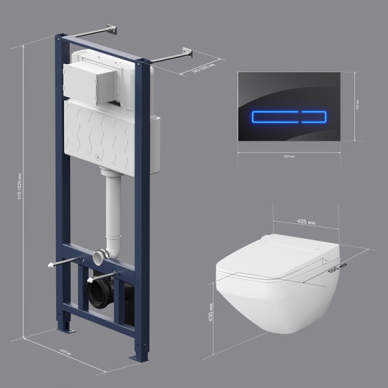 Инсталляция Am.Pm Inspire 2.0, IS450A38.CCC50A с безободковым унитазом Inspire V2.0 FlashClean с электронным биде, клавиша Touch Pro стекло, черное