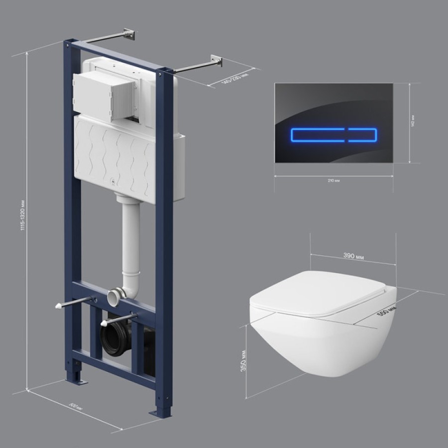 Инсталляция Am.Pm Inspire 2.0, IS450A38.50A1700 с безободковым унитазом Inspire V2.0 FlashClean, клавиша Touch Pro стекло, черное, крышка микролифт