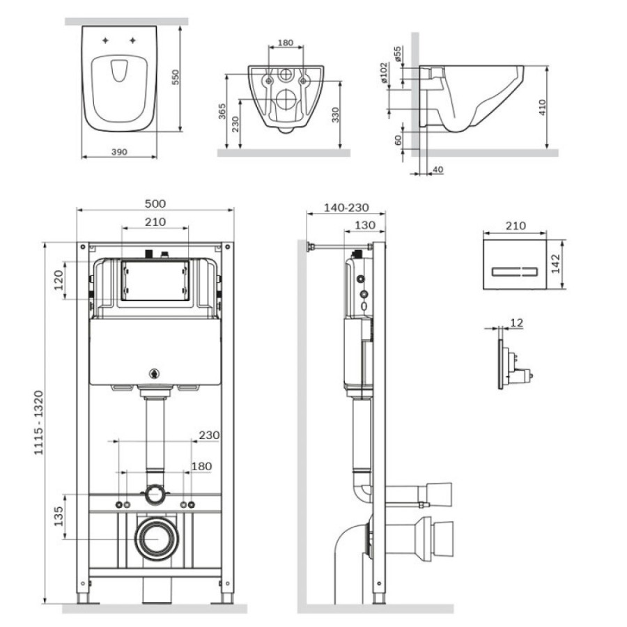 Инсталляция Am.Pm Inspire 2.0, IS450A38.50A1700 с безободковым унитазом Inspire V2.0 FlashClean, клавиша Touch Pro стекло, черное, крышка микролифт