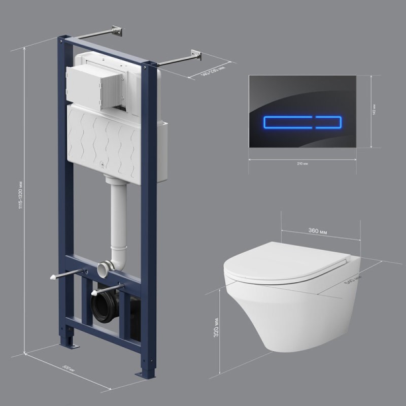 Инсталляция Am.Pm Inspire, IS450A38.501700 с безободковым унитазом Inspire FlashClean, клавиша Touch Pro стекло, черная, крышка микролифт