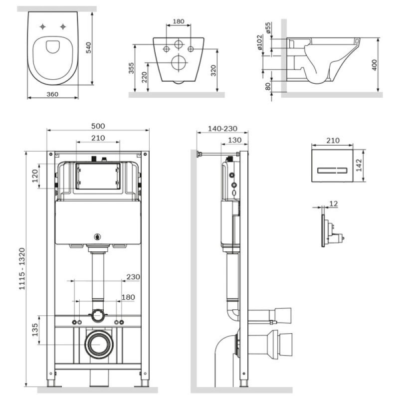 Инсталляция Am.Pm Inspire, IS450A38.501700 с безободковым унитазом Inspire FlashClean, клавиша Touch Pro стекло, черная, крышка микролифт