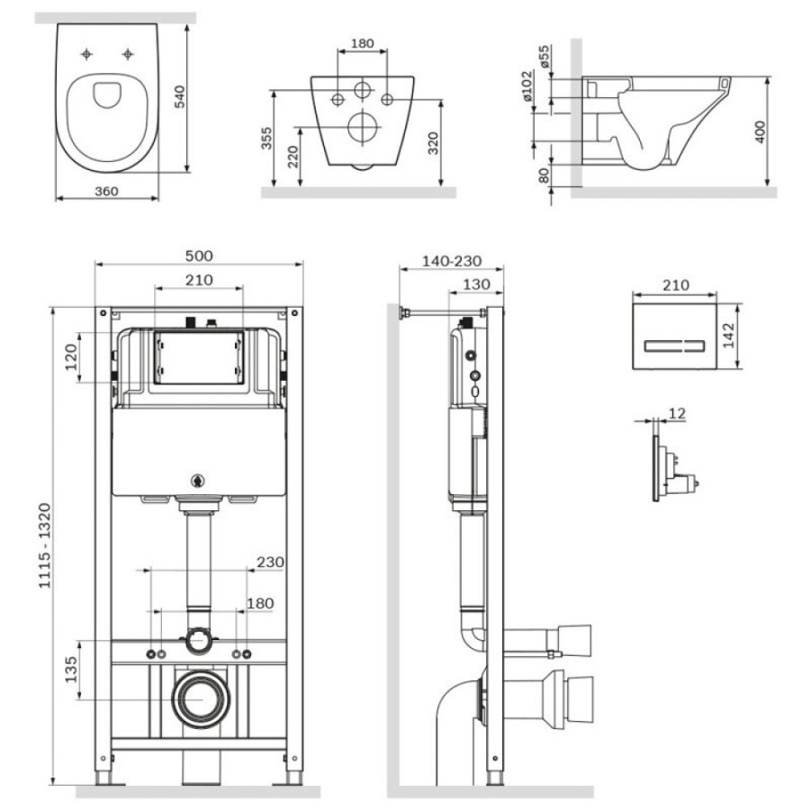 Инсталляция Am.Pm Inspire, IS450A38.501700 с безободковым унитазом Inspire FlashClean, клавиша Touch Pro стекло, черная, крышка микролифт