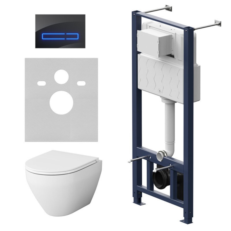 Инсталляция Am.Pm Spirit V2.0, IS450A38.701700 с безободковым унитазом Spirit V2.0 FlashClean, клавиша Touch Pro стекло, черная, крышка микролифт