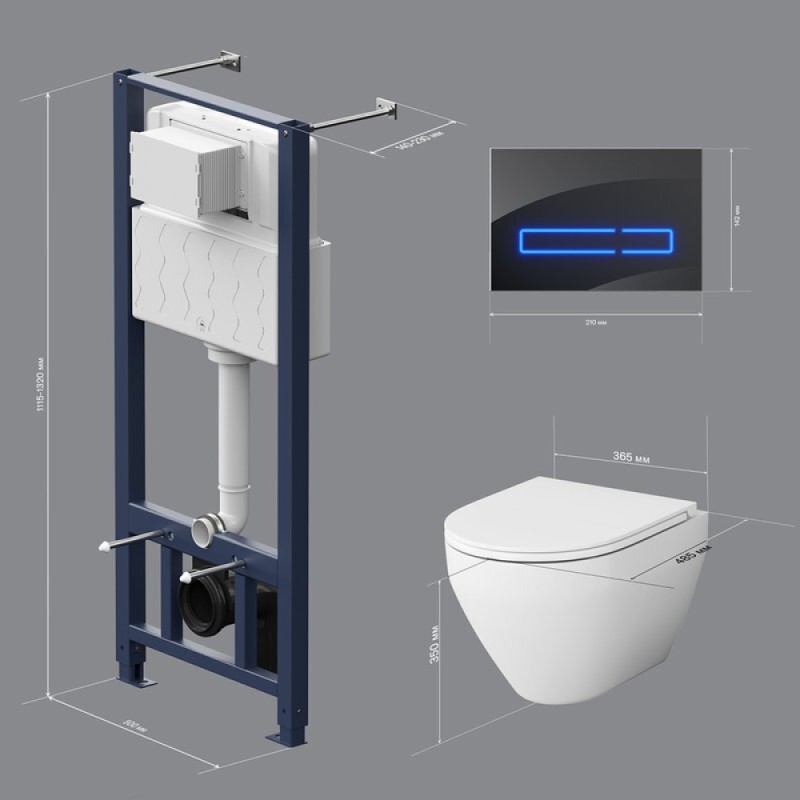 Инсталляция Am.Pm Spirit V2.0, IS450A38.701700 с безободковым унитазом Spirit V2.0 FlashClean, клавиша Touch Pro стекло, черная, крышка микролифт
